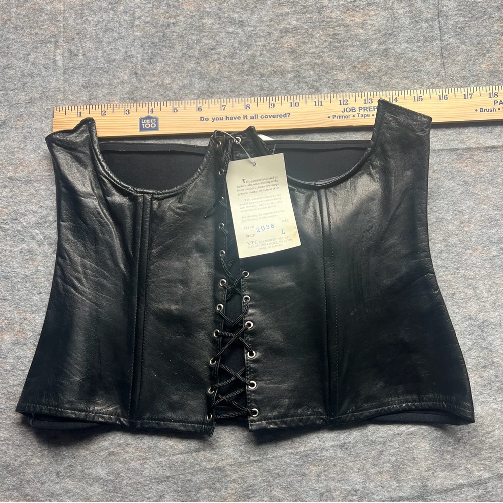 Black Lace-Up Leather Waist Cincher corset - Picture 6 of 7